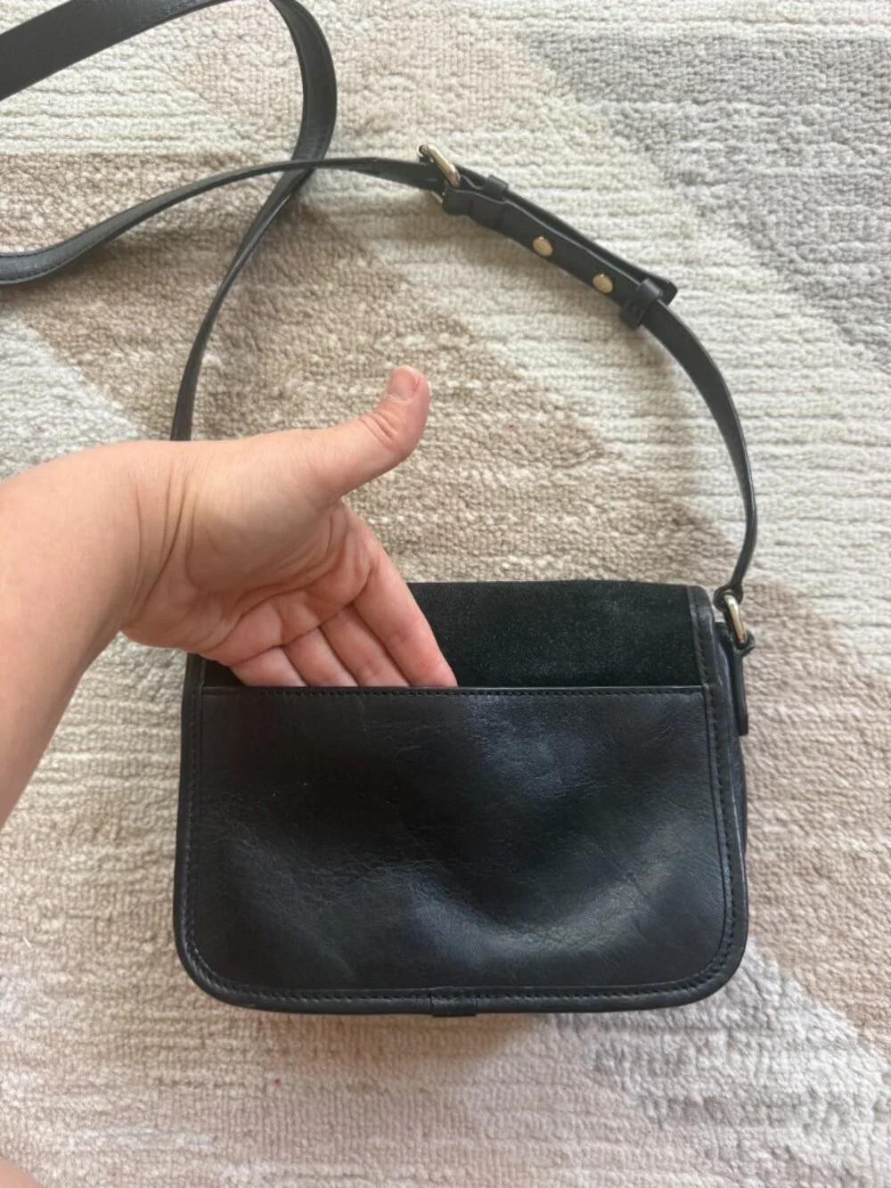 Karl Lagerfeld black crossbody bag crafted from genuine leather and natural sued